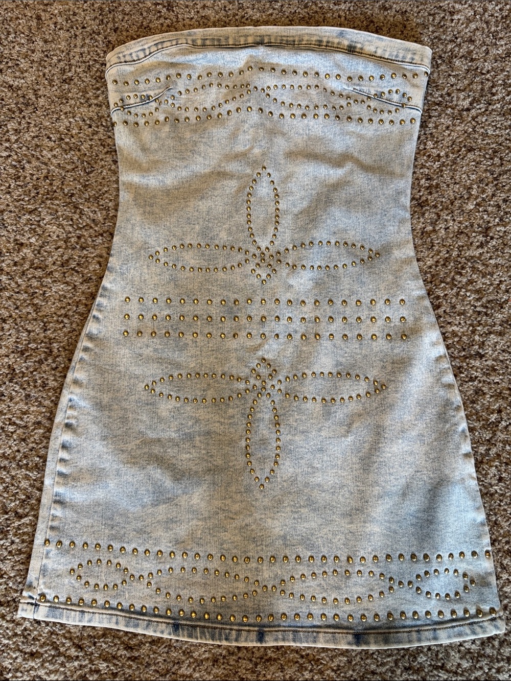 NWT Lucky & Blessed Light Denim Strapless Studded Mini Dress